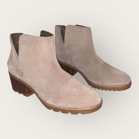 Sorel Cate Cut-Out Suede Leather Block Heel Booties Size 6.5 - Picture 2 of 8